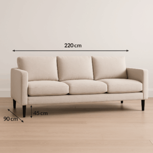 Dimension canapé 3 places dans un salon moderne et lumineux